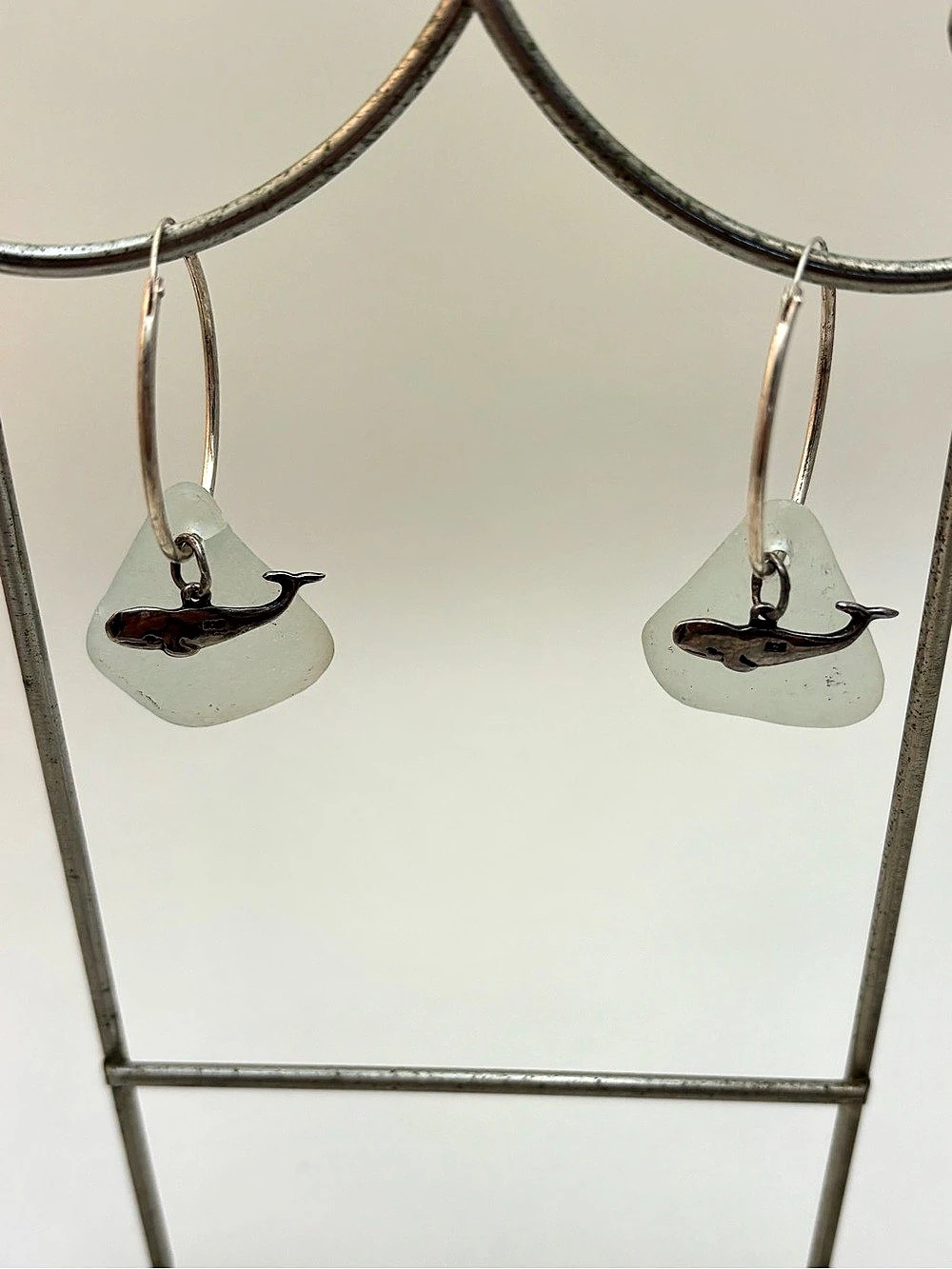 Sea glass, well hoop earrings